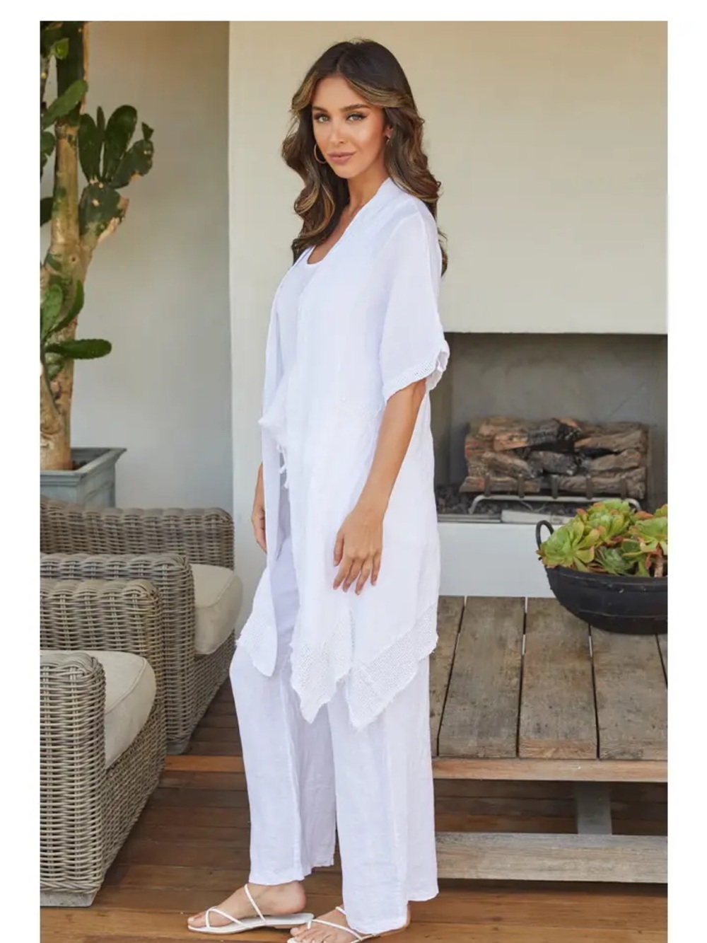 MilioMilano 100% linen Mesh open cardigan Size Small White